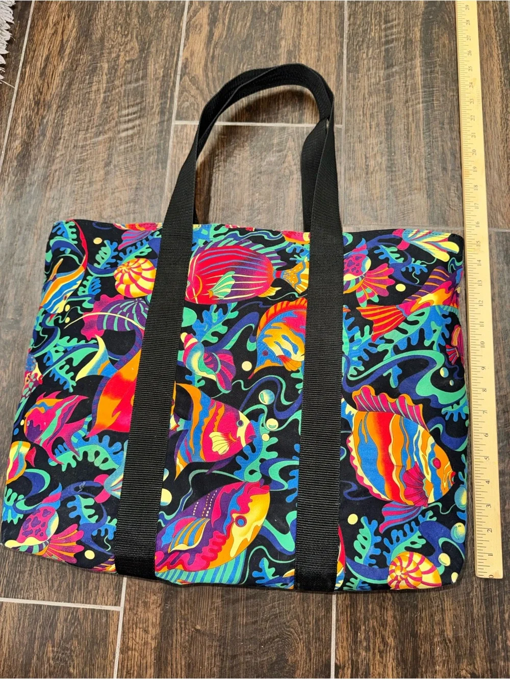 Vintage 90s Design Hawaii by Victor Tropical Fish Neon Tote Bag - Excellent Cond